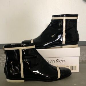Calvin Kline Black/white Patent Leather Booties